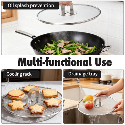 MOAMUN 4PCS Splatter Screen for Frying Pan, Stainless Steel Grease Splatter Guard, Hot Oil Splatter Screen with Foldable Knob, Ultra-Fine Mesh No Burns Keeps Kitchen Clean(8", 10", 11.5", 13")