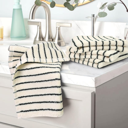12 Pack, 13 13 Jacquotha Striped Cotton Washcloths x - Soft Wash Cloths for Bathroom, Kitchen, Gym, Face, Black