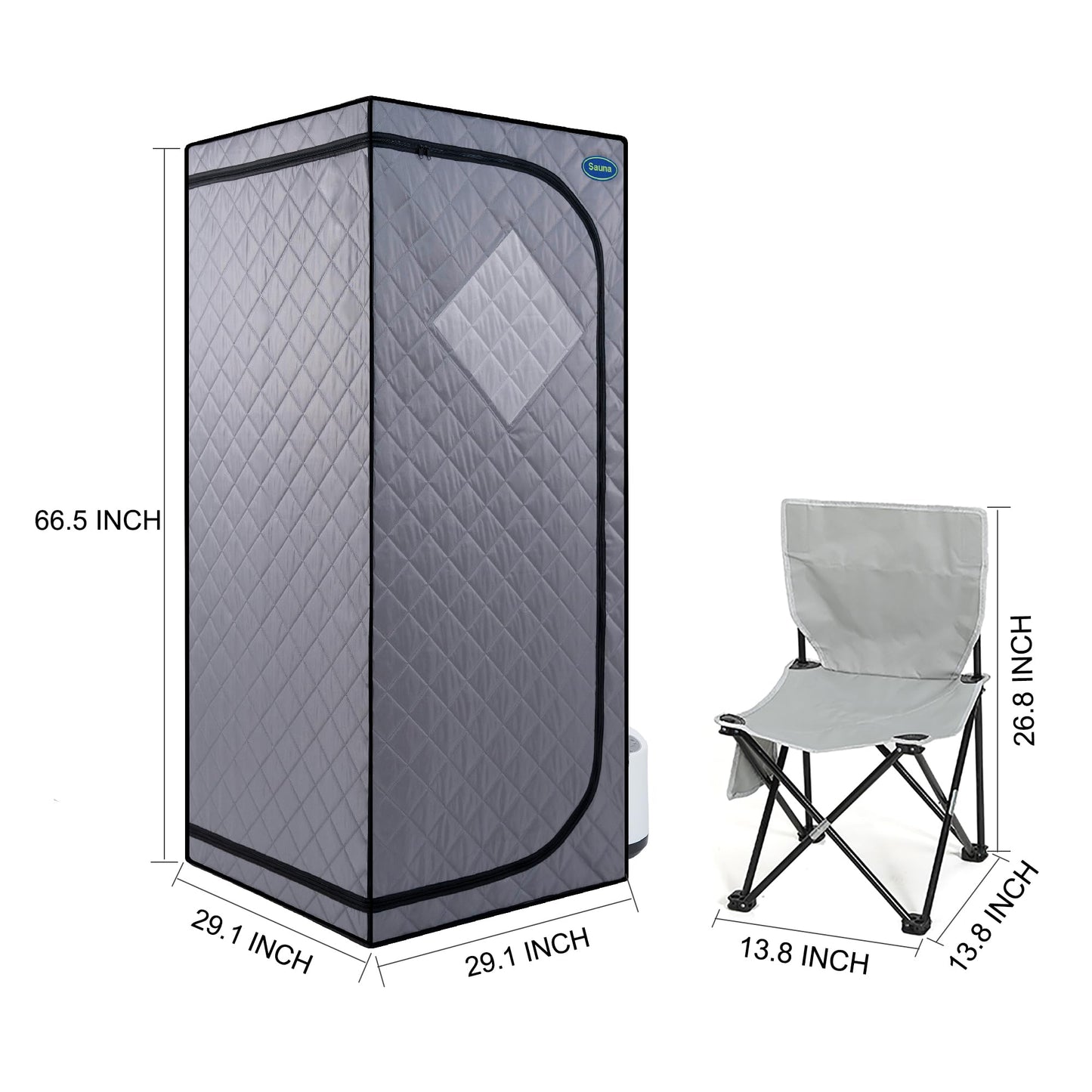 Gecheer Full-Size Portable Grey Steam Sauna Tent for Home Use – Includes Steam Generator, Remote Control, Foldable Chair, Timer, PVC Frame & 360° Steam Nozzles