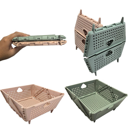 2 Pcs Collapsible Colander Strainer, Multipurpose Drain Basket for Fruit Storage, Mini Foldable Picnic Basket for Kitchen, Travel, RV, Car, Space-Saving Fruit Drain Basket for Food Organizing