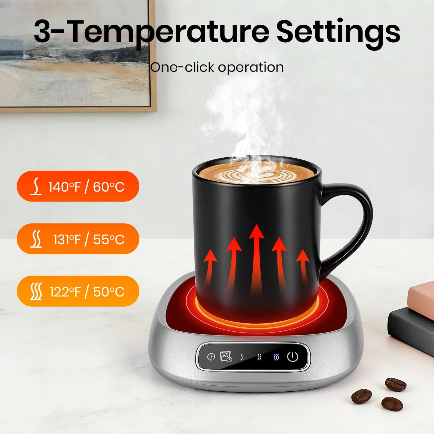 Coffee Mug Warmer, USB Cup Warmer for Desk with 3-Temp Touch Control, 10W Fast Heating Pad for Coffee Tea Milk, 8H Auto-Off, Fits Mugs & Milk Cartons (Gray)