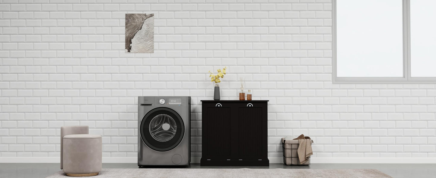 Two-Compartment Tilt-Out Laundry Sorter Cabinet-Black