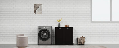 Two-Compartment Tilt-Out Laundry Sorter Cabinet-Black