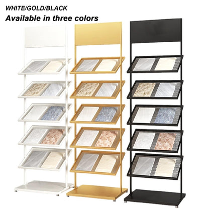 Metal Floor Tile Display Stand, Large Wooden Sample Holder, Multi-Layer Porcelain & Ceramic Tile Rack, Strong Load-Bearing Floor-Standing Shelf for Craft Shows - White, Versatile & Durable