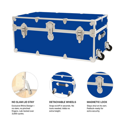 Rhino Trunk & Case Classic Camp & College Trunk with Wheels. 30"x17"x13", 1500+ lbs Capacity - Many Colors, Soft-Close Lid. Strong, USA Made Summer Camp Footlocker and Secure Dorm Storage Chest