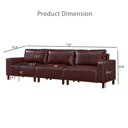 KEIKI 112 Inch PU Leather Sofa, Luxury Cloud Couch Sofa Sleeper Chair, Corner Comfy Upholstered 3-Seater Cloud Couch, Big Accent Deep Seating for Office Apartment Living Room, Easy Assembly, Burgundy