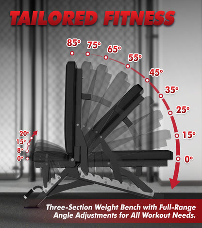 RITFIT Adjustable Weight Bench with Multiple Back Positions for Full Body Workouts, Incline, Decline, and Flat Settings for Home Gym Strength Training, 1300LB Capacity