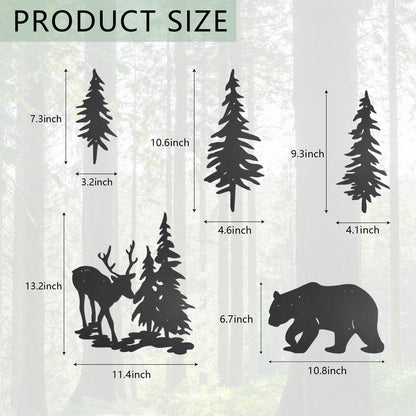 OYEFLY 5 Pieces Deer Bear Pine Tree Wall Decor,Rustic Wood Art Wall Decor (Black)