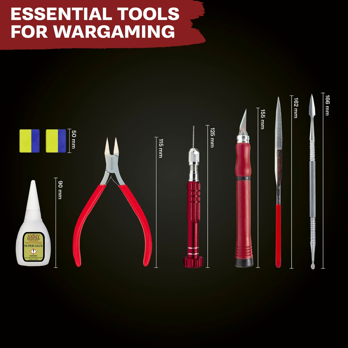 The Army Painter, Hobby Tool Kit with Glue & 6 tools: Drill incl. 3 bits, Hobby Knife, Side Cutter, Sculpting Tool & Green Stuff - Tools for Warhammer & DnD Modeling Plastic, Resin & Metal Miniatures