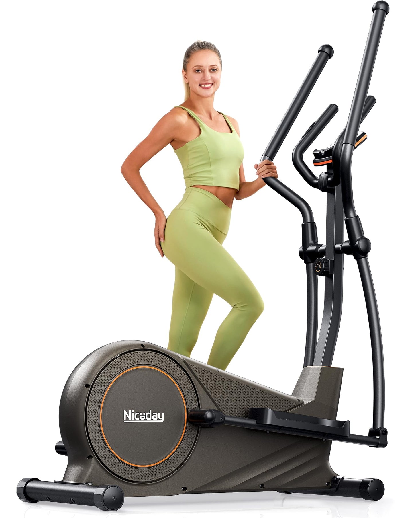 Niceday Elliptical Exercise Machine, Elliptical Machine for Home, Magnetic Elliptical Trainer with 15.5IN Stride, 16 Resistance Levels, 400LBS Loading Capacity Brown