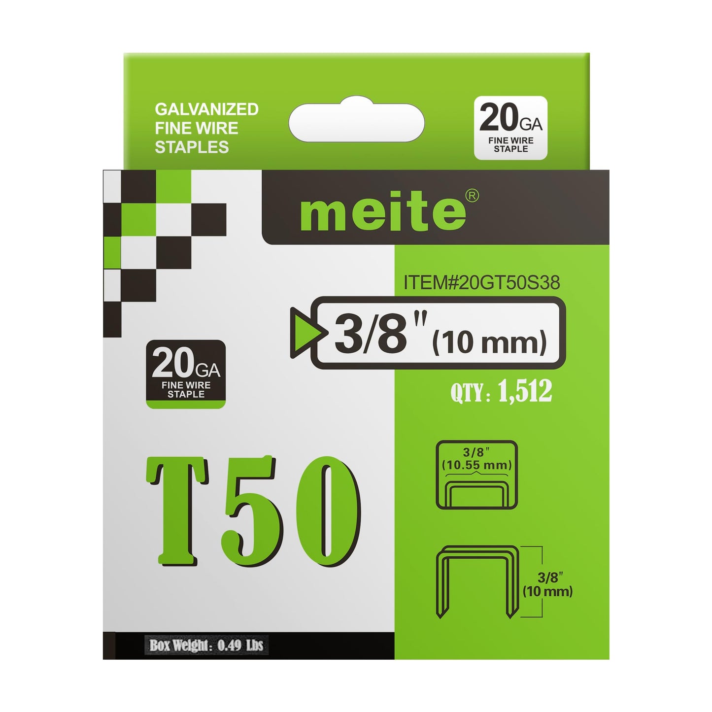 meite Staples for Staple Gun, 3/8 Inch Length Heavy Duty T50 Staples, Galvanized, 20 Gauge 3/8 Inch Crown, Compatible with T50 Staple Gun, Ideal for Upholstery, Construction, Furniture (1,512 Counts)