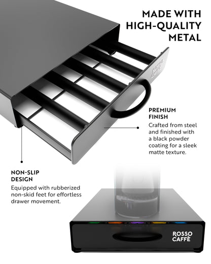 ROSSO CAFFÈ Coffee Capsule Drawer Organizer Compatible with Nespresso Original Machines, Holds 45 Capsules, Space-Saving Countertop Storage, Sleek Design