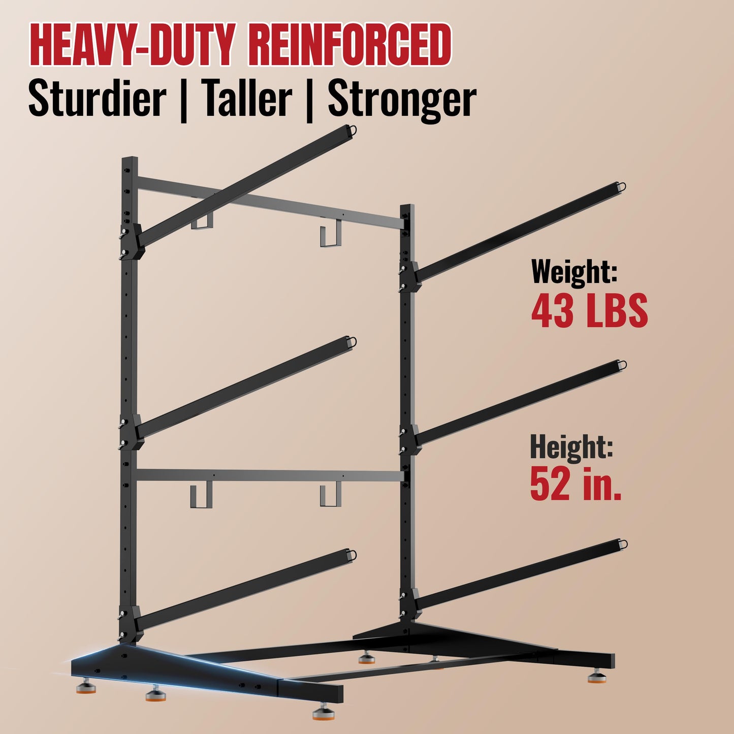 NIMBLERACK 3-Tier Kayak Storage Rack, Heavy Duty Free-Standing Canoe Stand 330lb, 304 Stainless Steel Anti-Snap Molded Joint, Adjustable Vertical Holder for Garage Outdoor Lakeside Seaside(Black)