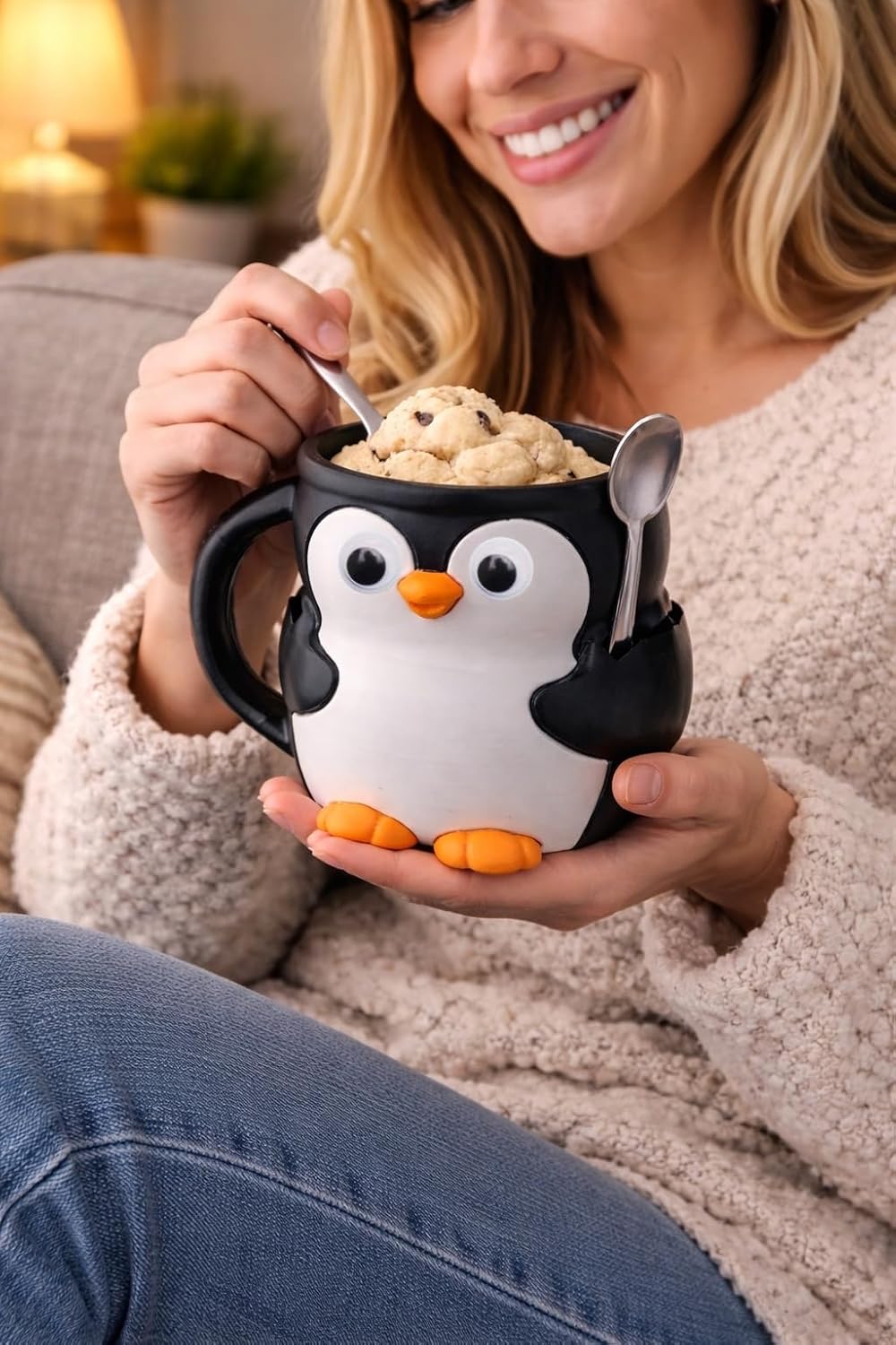 Delta Loom 16 oz Penguin Ice Cream Pint Holder - Fits Standard Pints - Compatible with Ramen Noodles - Dual Spoon Slots