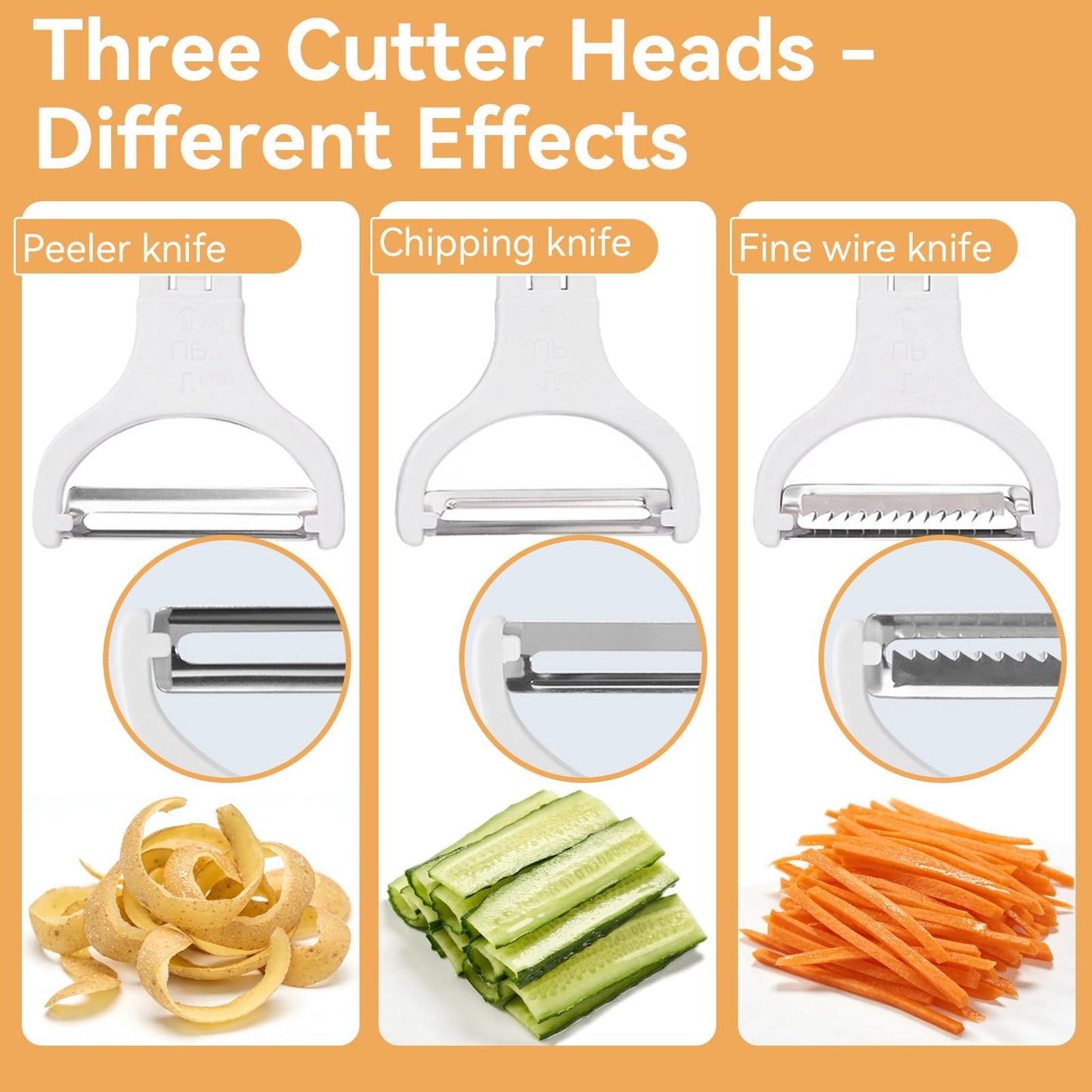 Electric Potato Peeler, Handheld Vegetable Peeler Set with 3 Interchangeable Blade Heads USB Rechargeable Veggie Fruit Peeler for Pears, Carrots, Cucumber