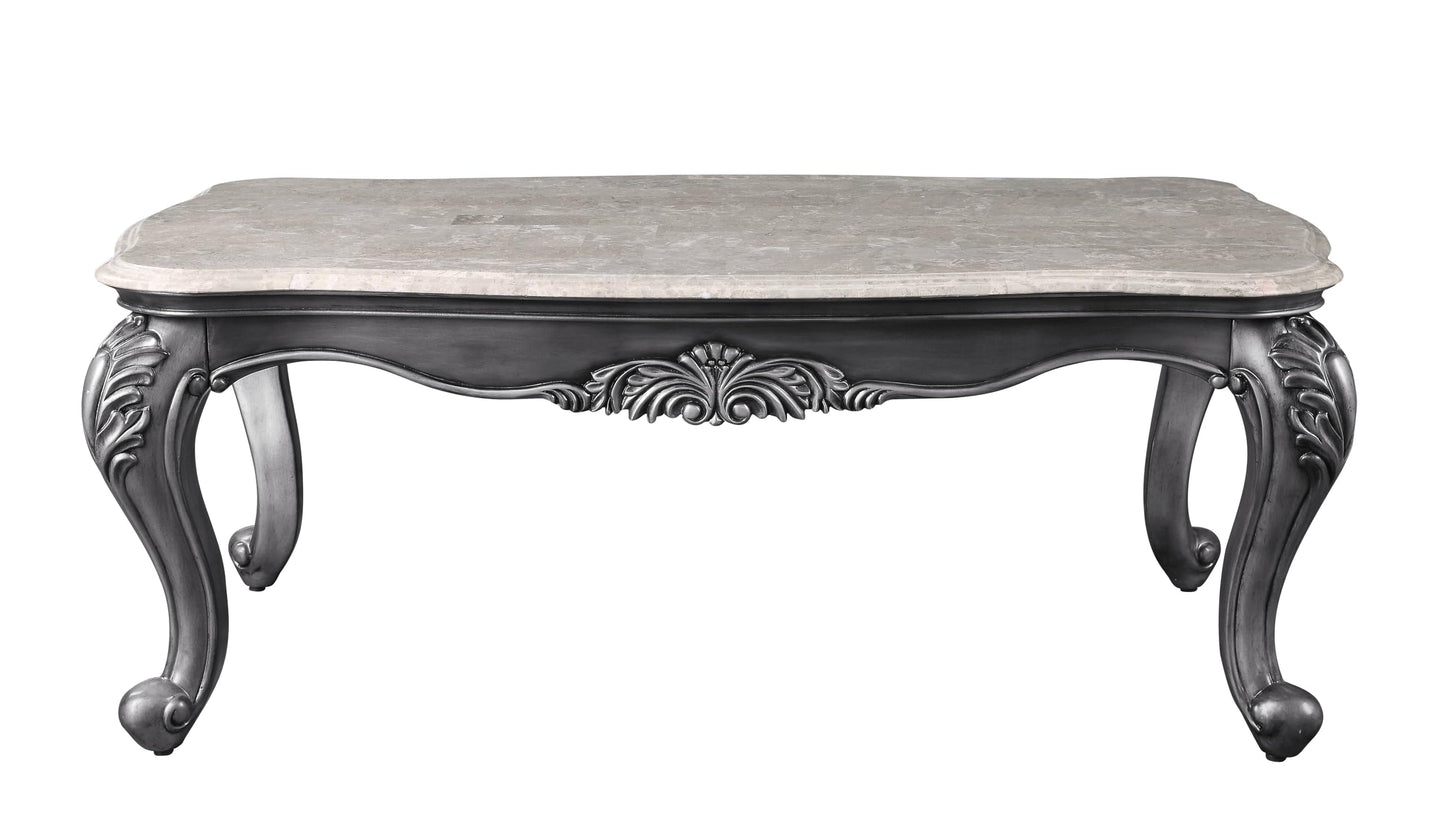 Acme Ariadne Rectangular Marble Top Wooden Coffee Table in Platinum Gray