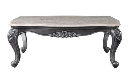 Acme Ariadne Rectangular Marble Top Wooden Coffee Table in Platinum Gray