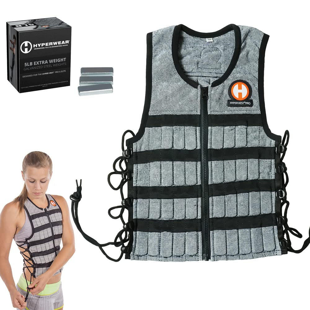 Hyperwear Hyper Vest PRO Adjustable Weighted Vest for Men and Women — Running, Walking, HIIT, Bone Density & Osteoporosis Exercise — No-Bounce Steel Micro-Weights, Slim Fit - Medium Size, Gray, 10 lb