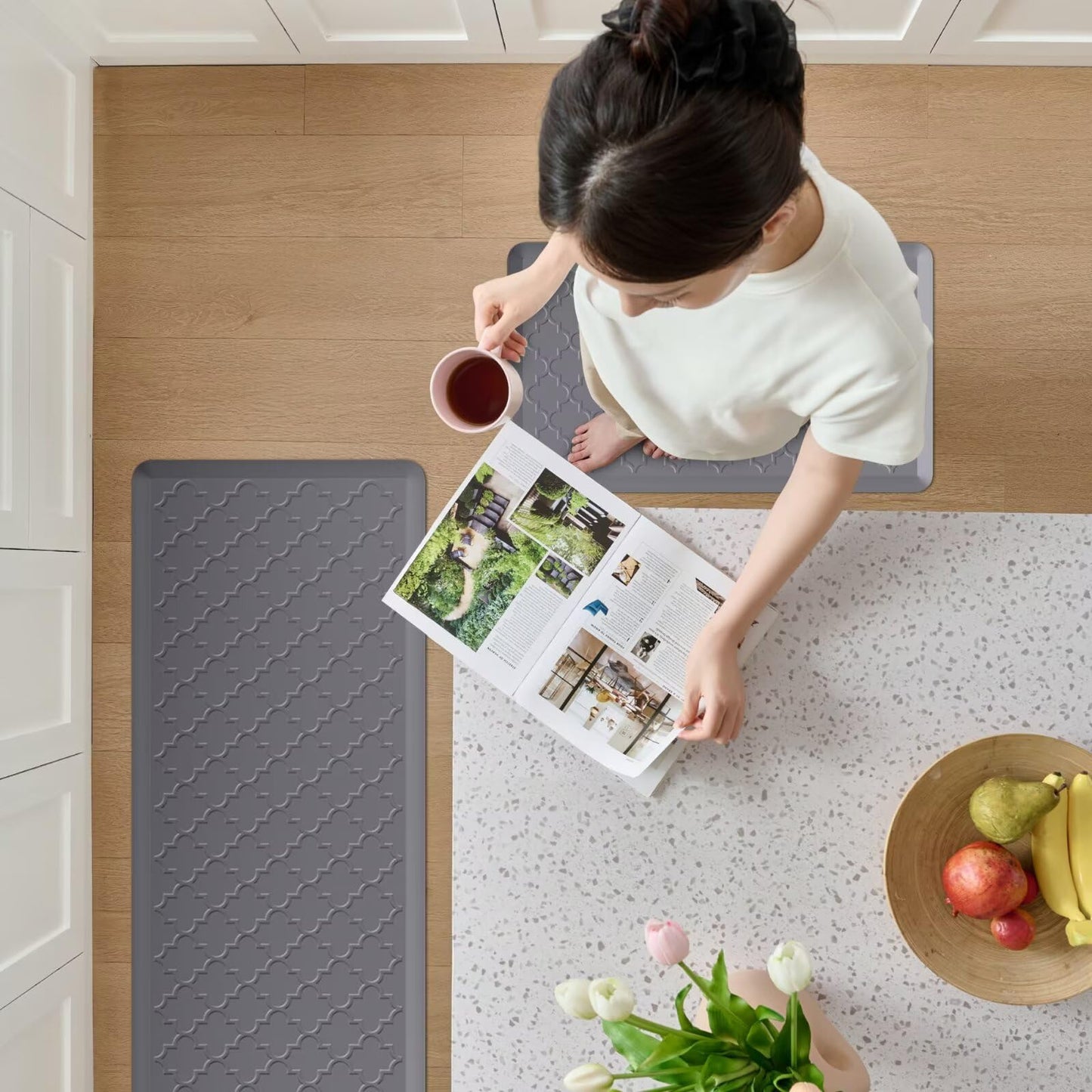 StepAura Kitchen Mats for Floor 2 Piece - Anti Fatigue Mats for Kitchen Floor - Non Slip Cushioned Rugs for Standing, Office, Sink, Laundry, Grey