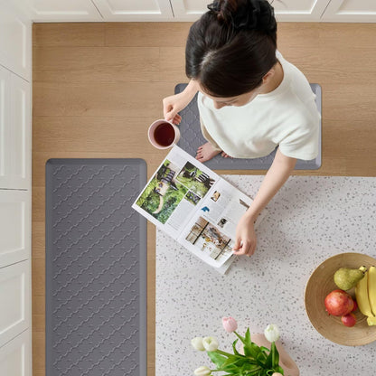 StepAura Kitchen Mats for Floor 2 Piece - Anti Fatigue Mats for Kitchen Floor - Non Slip Cushioned Rugs for Standing, Office, Sink, Laundry, Grey