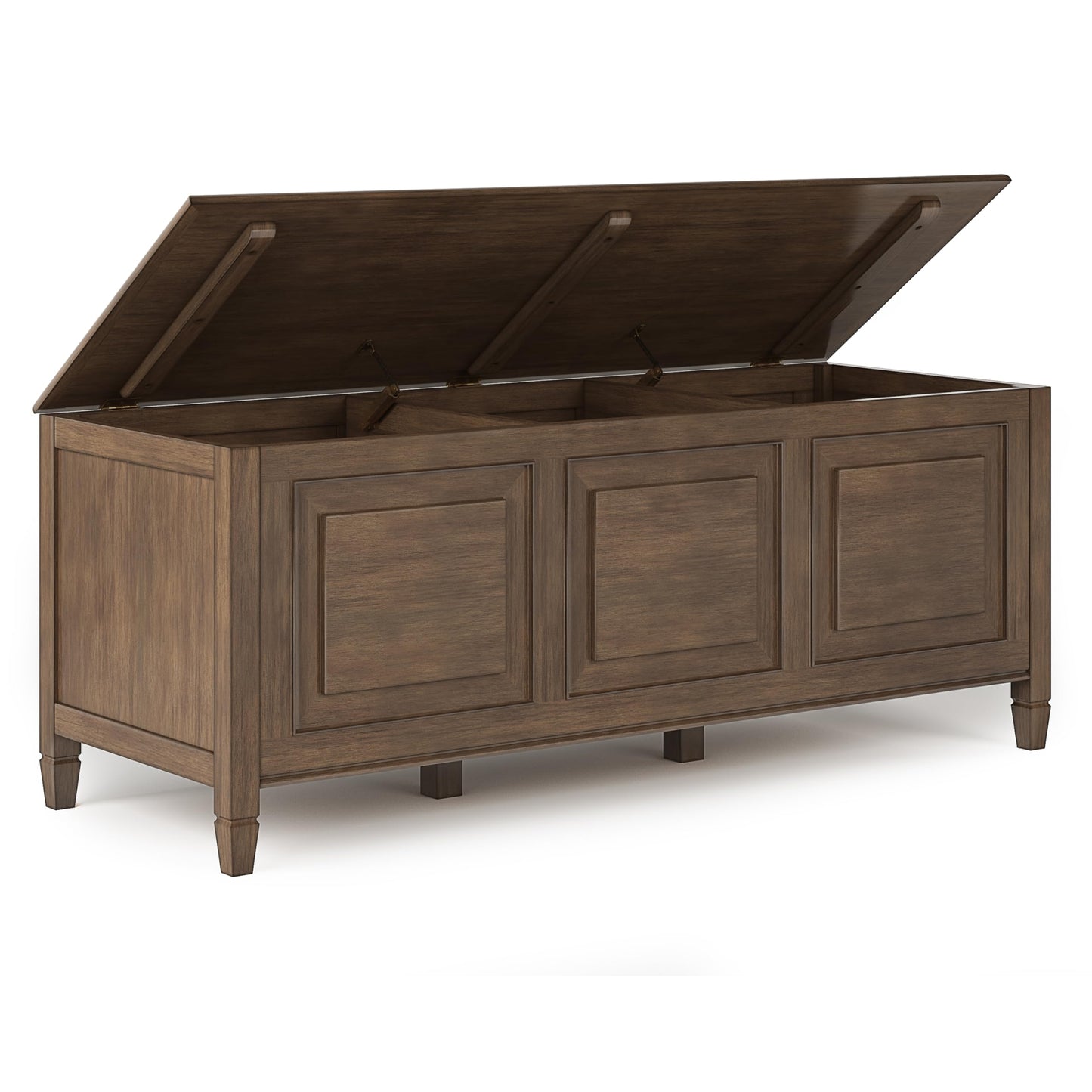 SIMPLIHOME Connaught Storage Bench - 51 inch Wide Solid Wood Trunk Bench in Natural Aged Brown, Traditional Bench for Entryway with Lift-Up Lid and 3 Hidden Compartments