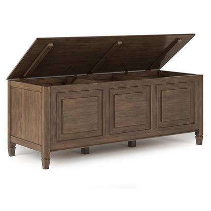 SIMPLIHOME Connaught Storage Bench - 51 inch Wide Solid Wood Trunk Bench in Natural Aged Brown, Traditional Bench for Entryway with Lift-Up Lid and 3 Hidden Compartments