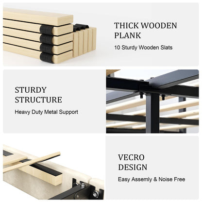 King Size Platform Bed Frame with Upholstered Headboard, Wooden Slats Support, Noise Free, No Box Spring Needed, Easy Assembly, Beige, Velvet