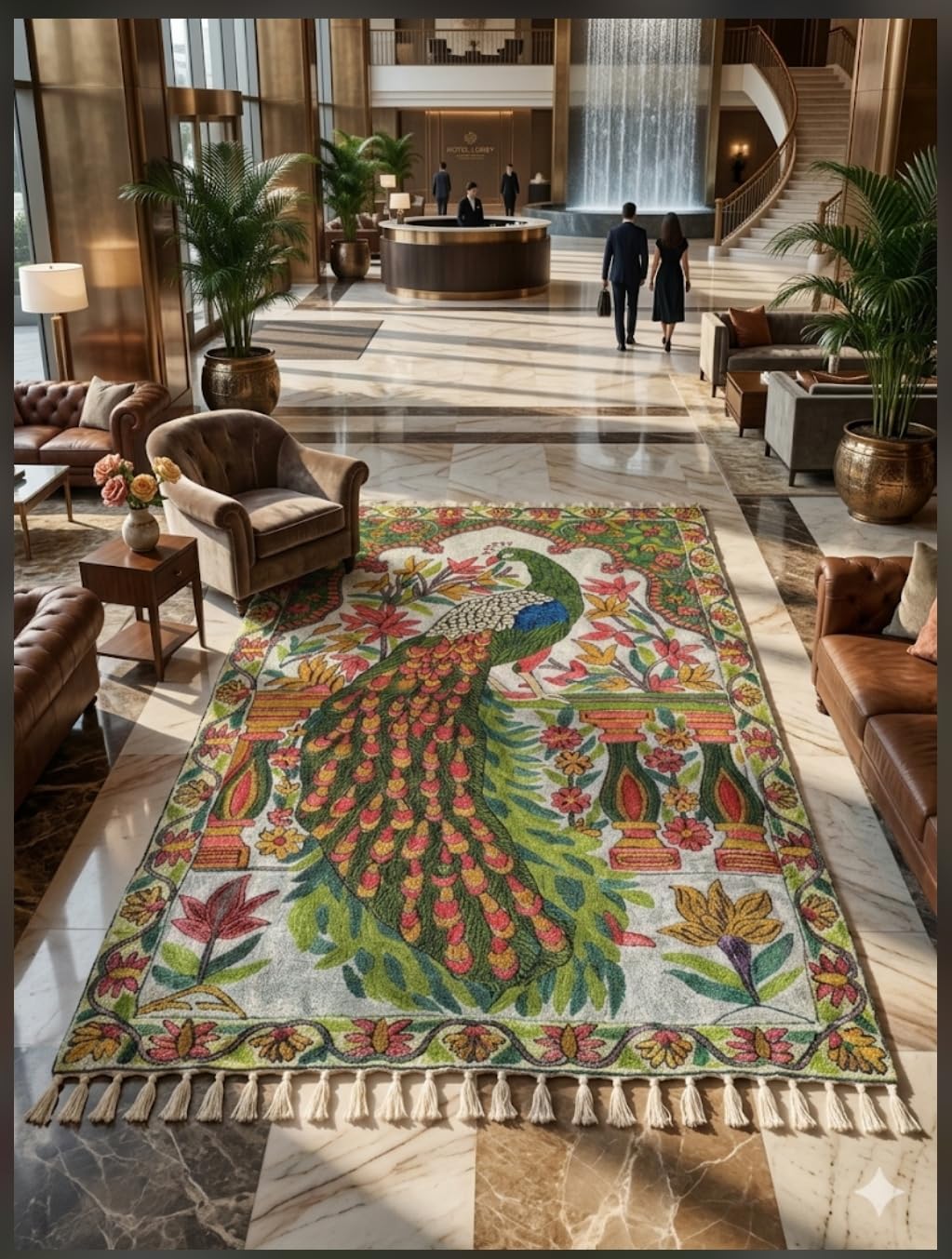 Kashmir Handmade Chain Stitch Peacock Wall Tapestry, Silk and Cotton on Canvas, 2.5 x 4 ft, Multicolor Floral Design Pack of 01