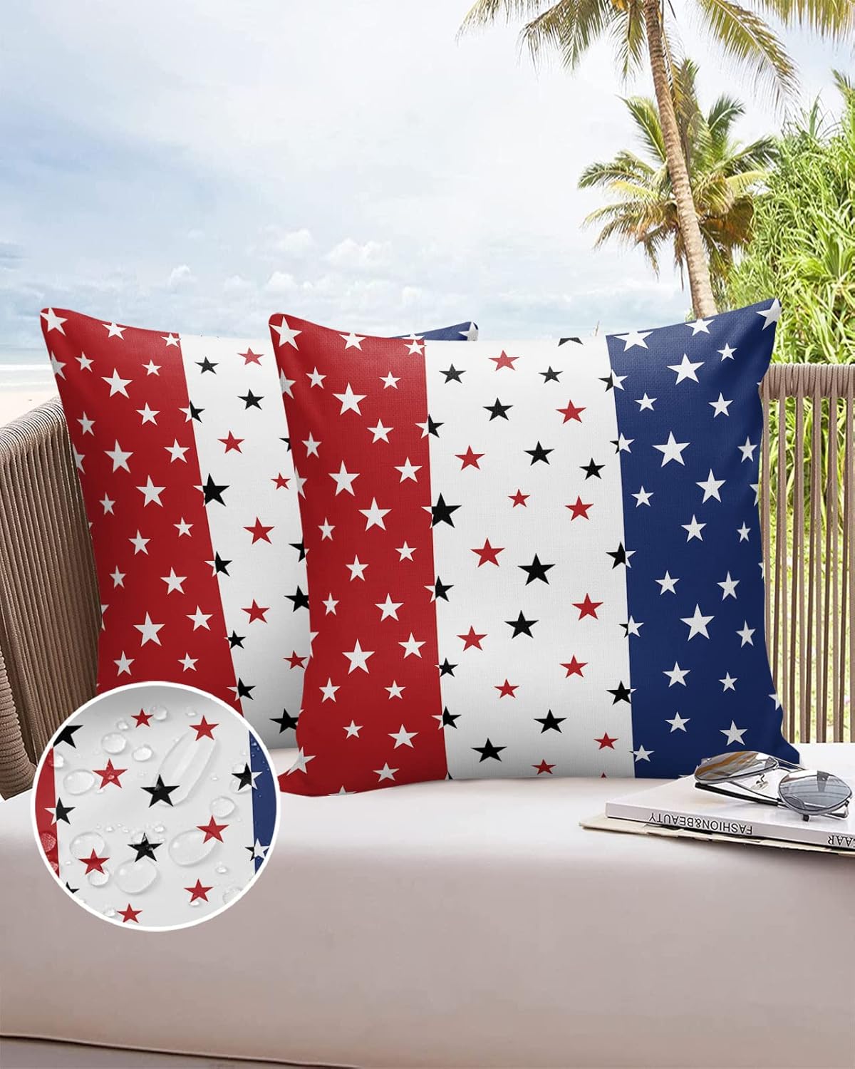 Waterproof Pillow Covers Set of 2 for Couch, Independence Day Decorative Cushion Cases 18x18In, Indoor Outdoor America