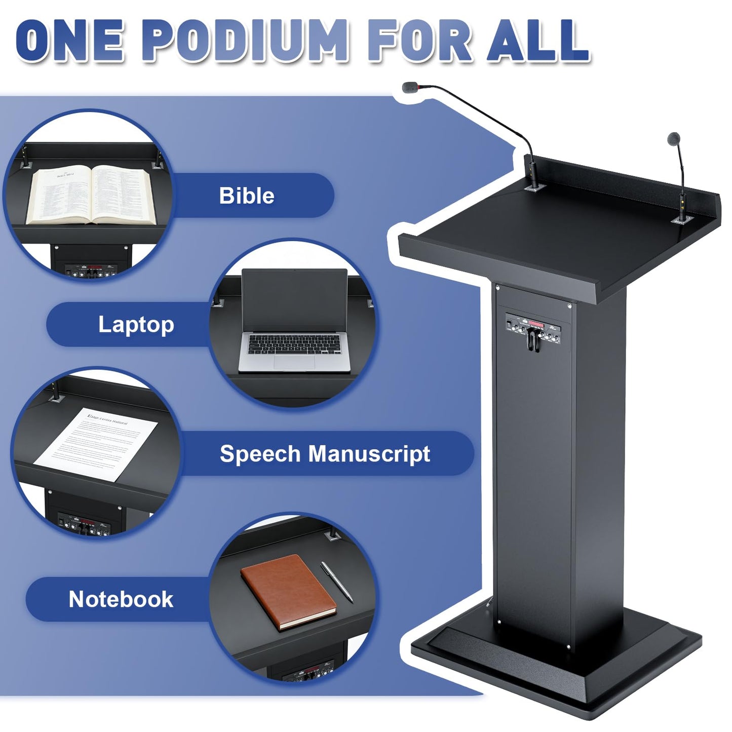 Easilywinlife Ultral Church Pulpit with 2MIC, 47” Pulpits for Churches, Podium Stand with Spacious Reading Platform, Lectern for Speeches, Classrooms, Performances, Presentations, Meetings