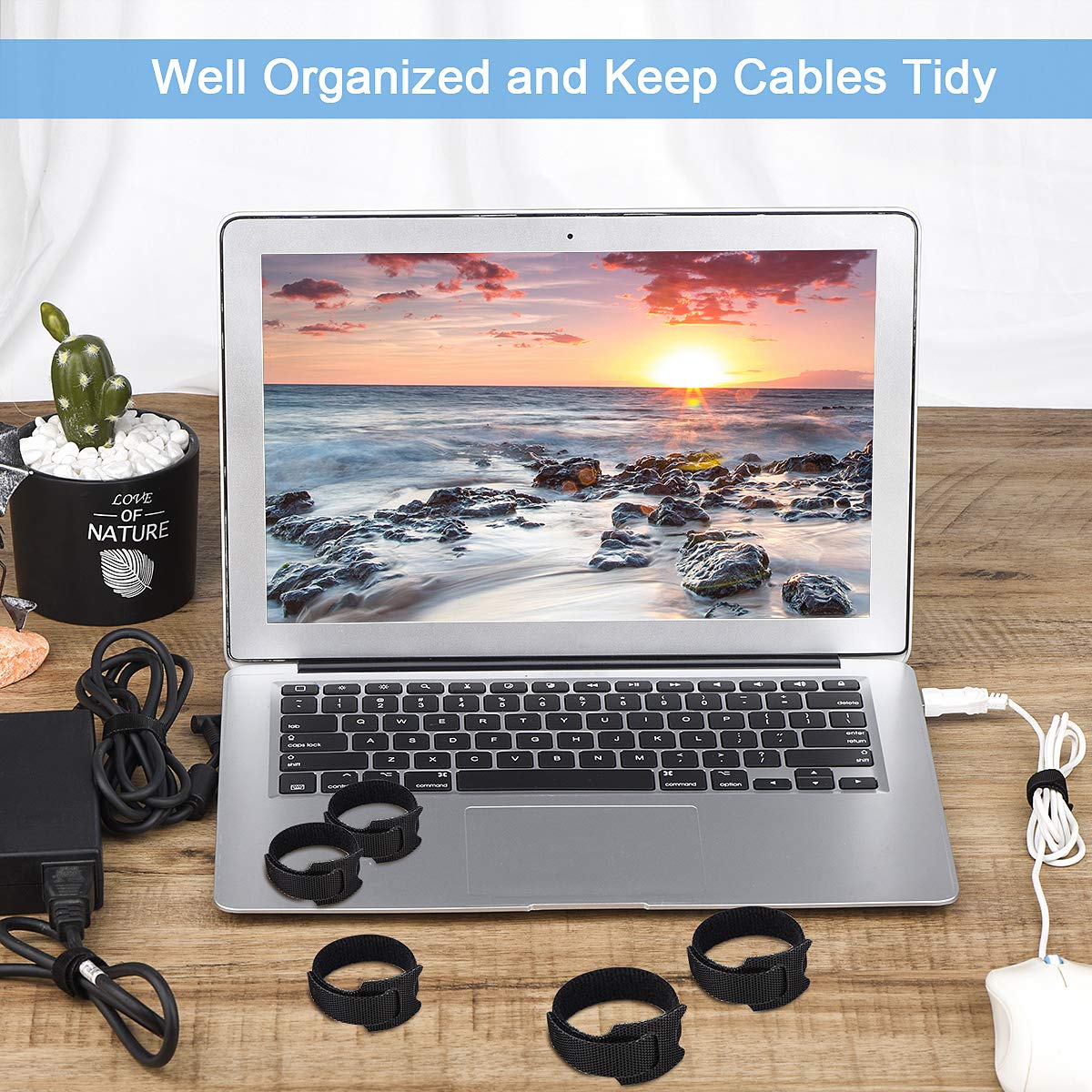 Nettbe 60 PCS 6 Inches Reusable Cable Ties, Adjustable Cord Straps Wire Organizer Cord Wrap and Hook Loop Cable Management