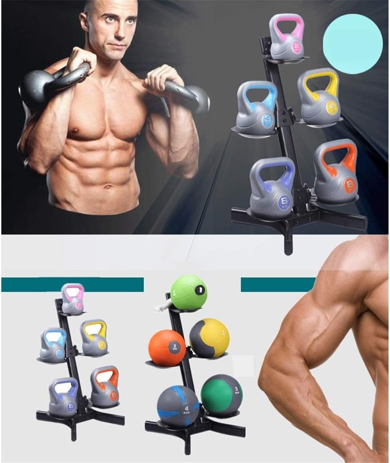 ZYMEN Private Training Gym Kettlebell Rack Kettlebell Medicine Ball Storage Rack High Load-Bearing Tray, Small Footprint Dumbbell Racks (Color : Black, Size : 42 * 39 * 73cm)