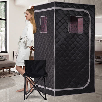 Smartmak Portable Infrared Home Sauna, Full Size Personal Sauna Spa, Indoor Saunas with Heating Foot Pad and Upgraded Chair for Relaxation（33.9" L*33.9" W*66.6" H, BlackGrey）