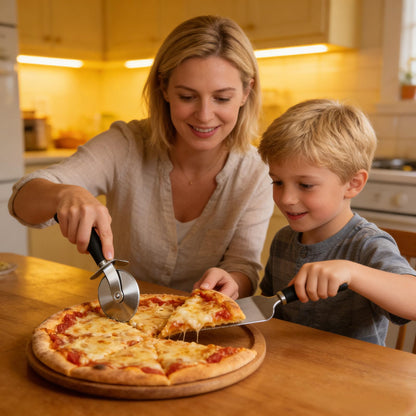 Usuit Premium Pizza Cutter Wheel and Server Set – Sharp Stainless Steel Slicer & Pie Server – Professional Dough Roller and Pastry Cutting Tools for Family Gatherings and Kitchen Parties