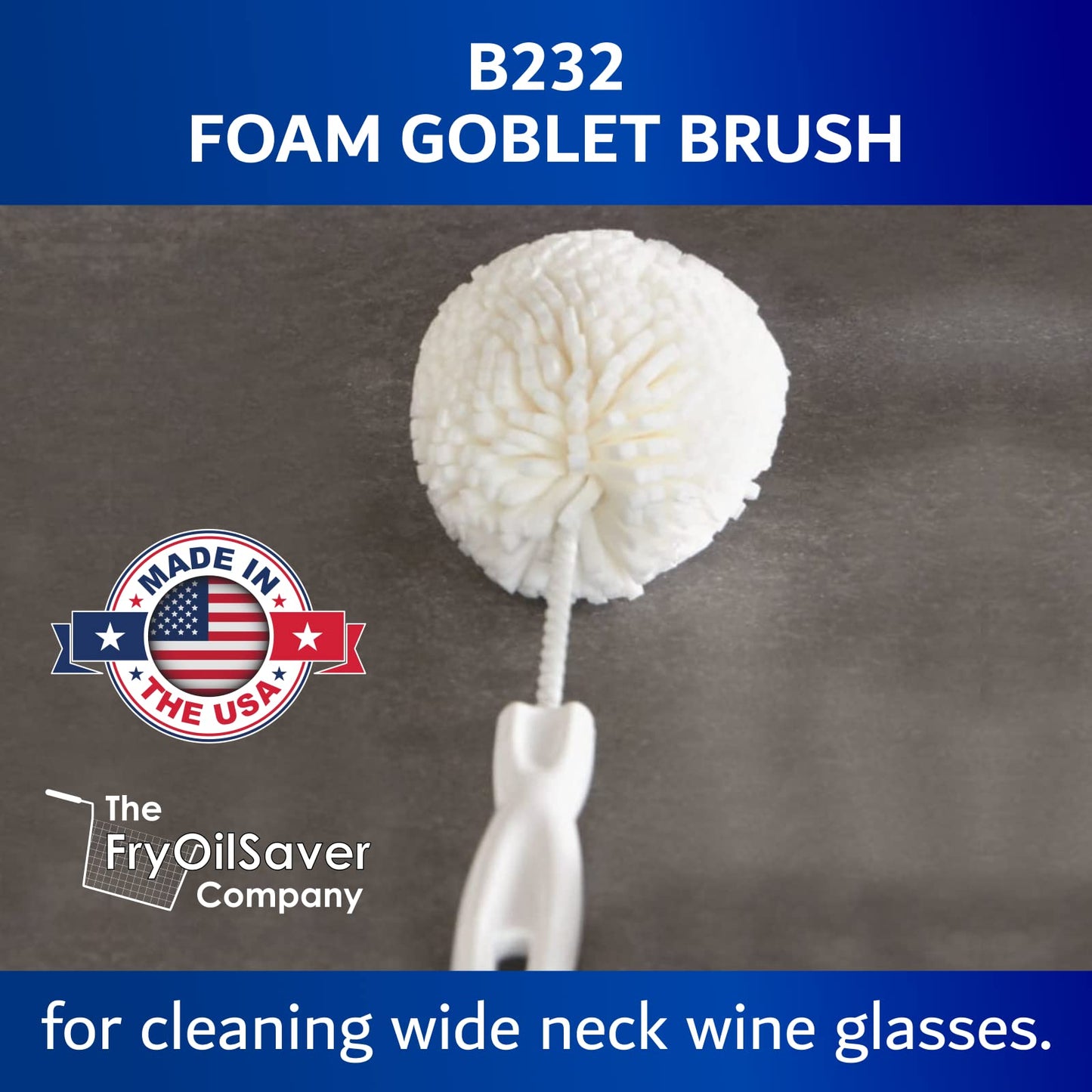 Set of 2 Crystal Stemware & Goblet Glass Cleaning Brush Kit - Non-Scratch Foam Wine Glass Brushes for Washing Glasses, Decanter, Mug, Stemware - for Home, Restaurant, Bar, Hotel - by FryOilSaver Co.