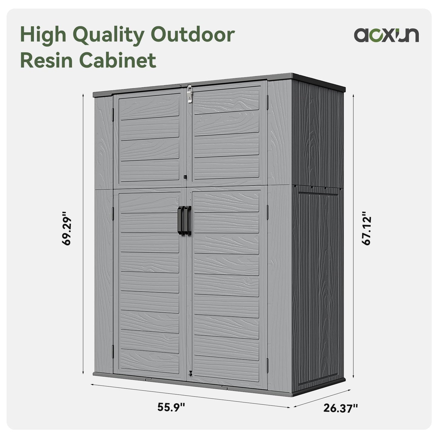 AOXUN Horizontal Storage Sheds 61 Cu.ft, HDPE Outdoor Storage Box 160 Gallon, Waterproof Lockable Resin Deck Box with Spring-Assisted Lid, Patio Storage for Garden, Pool, Cushions, Tools, Grey