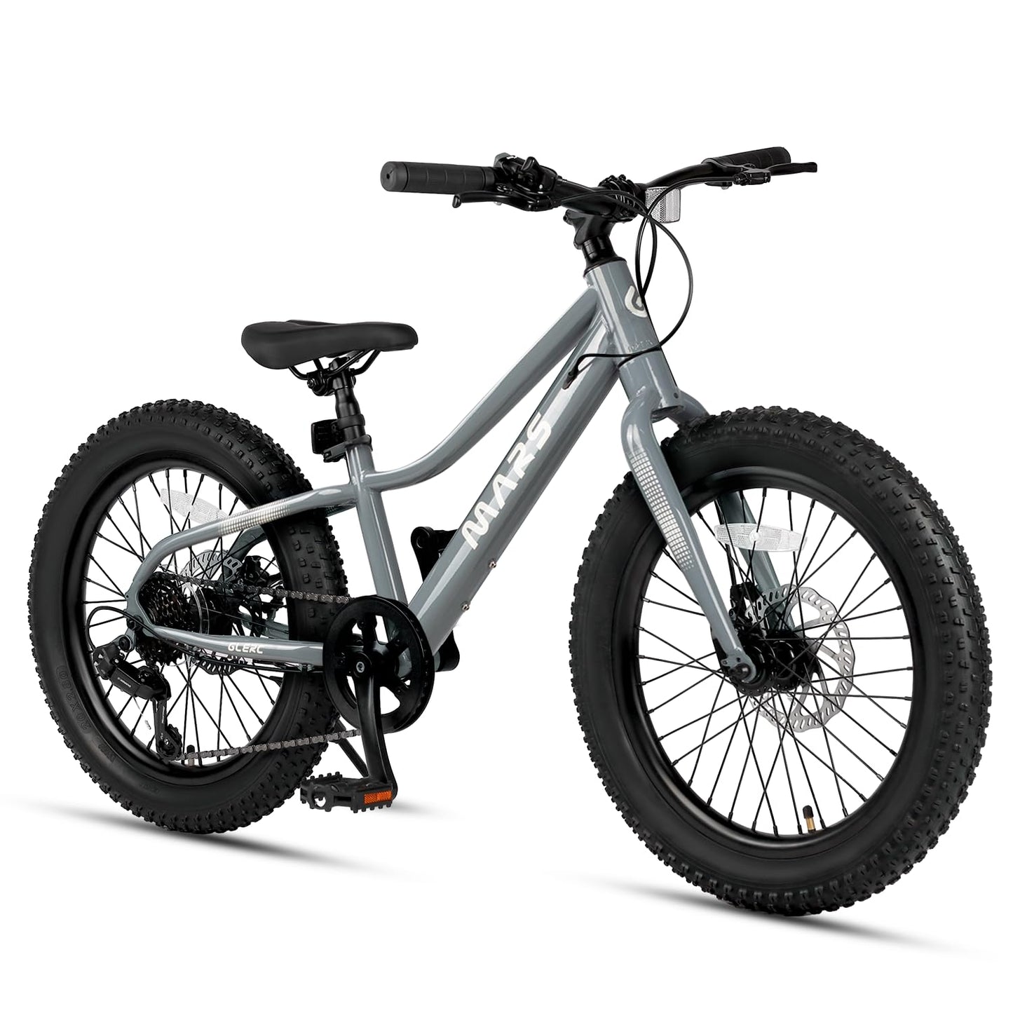 Glerc Mars Kids Mountain Bike, 20 Inch Fat Tire Bike for Teen Ages 6-12 Year Old, Bicycle with 2.8-Inch Wide Tires and 6 Speed Drivetrain, Gray