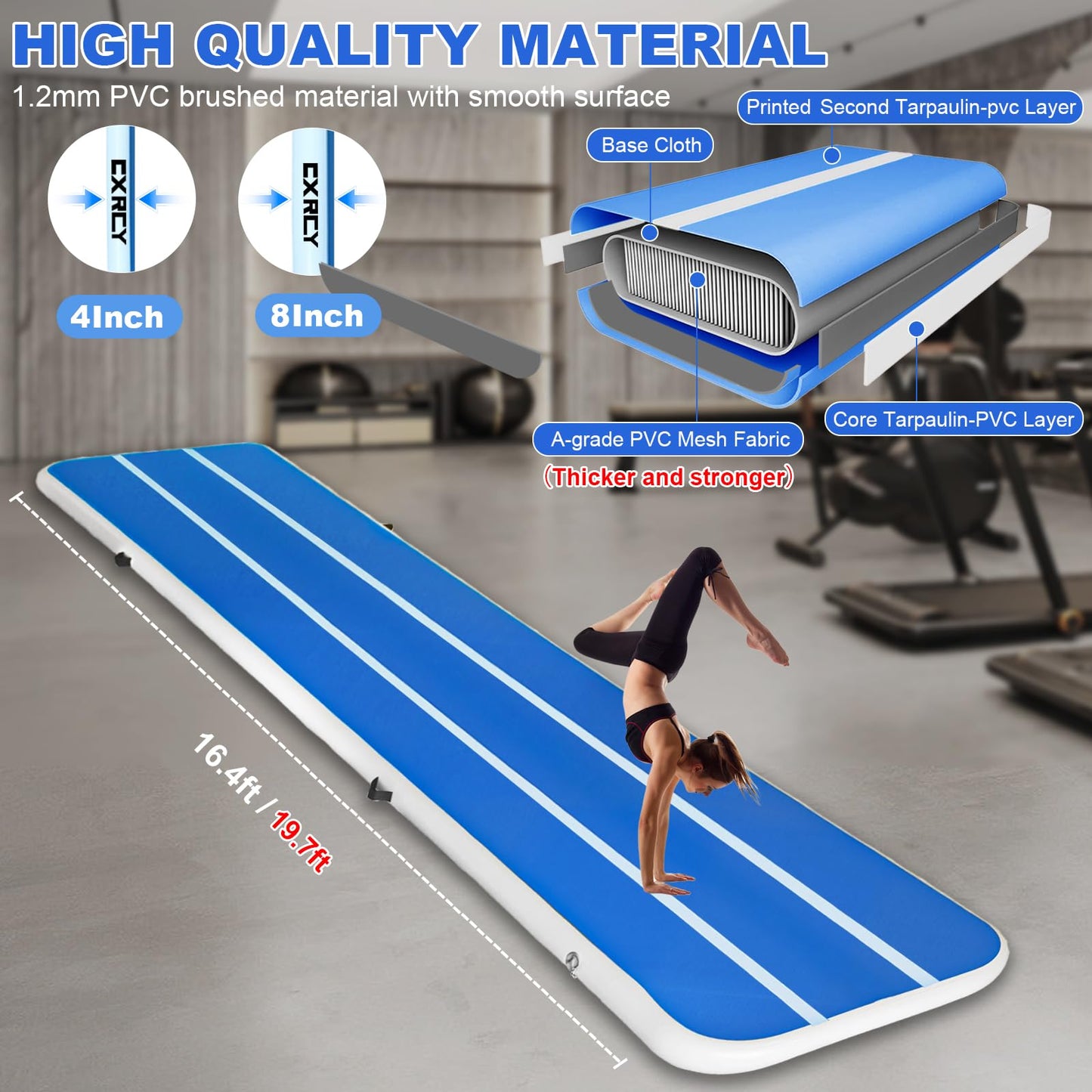 20ft/16ft Extra Large Gymnastics Training Mats Inflatable Air Gymnastics Mat 4/8 inches Thickness Inflatable Floor Mats for Home Use/Training/Cheerleading/Yoga/Water with Electric Pump (16ftL*6.6ftW*8inH(Width 6.6ft))
