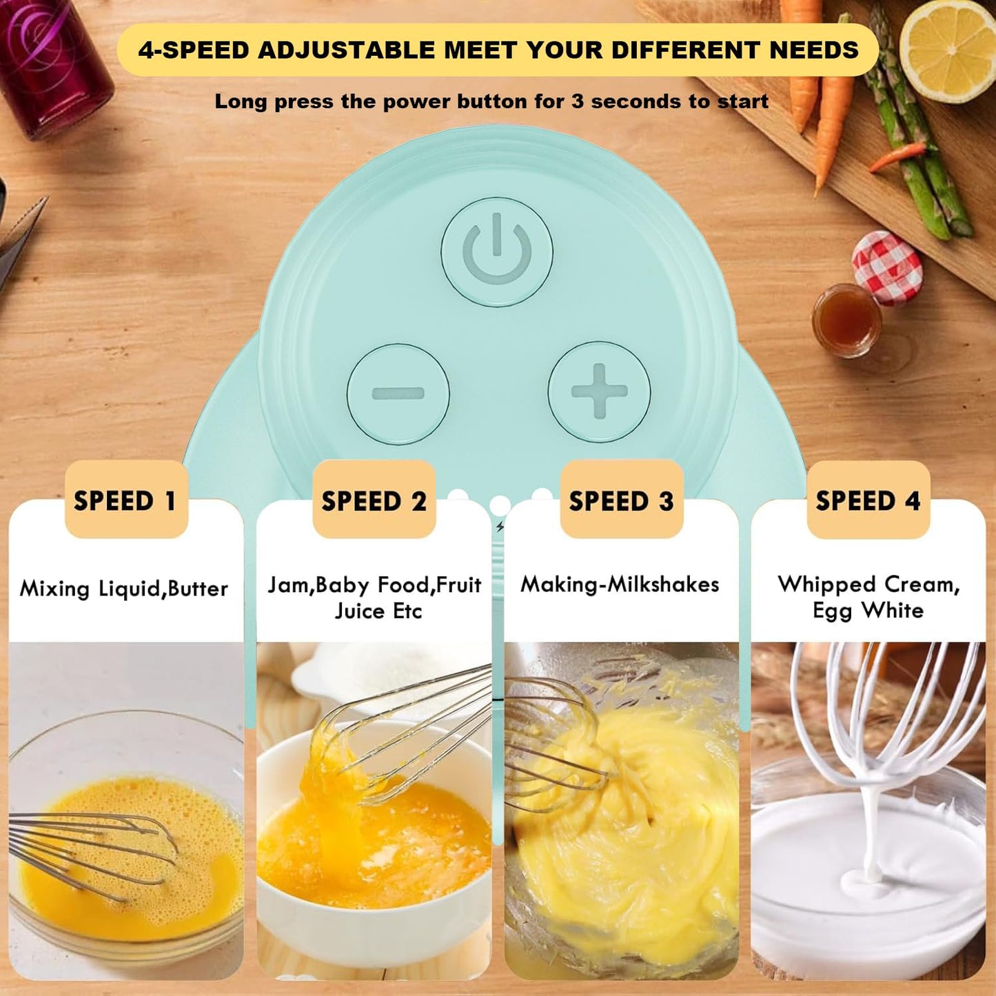 4-in-1 Electric Hand Mixer, Electric Whisk, Mini Onion Chopper 10Oz, Small Cordless Hand Blender, Milk Frother Wand for Coffee, Matcha, 4 Speed Rechargeable Food Processor for Baby Food Maker