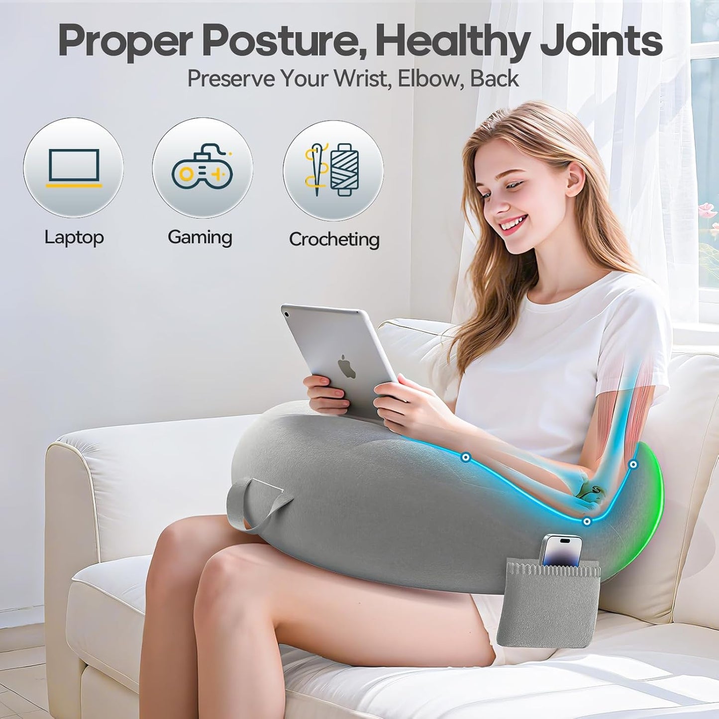 Heyife Crochet & Reading Pillow for Lap Support, Gaming Lap Desk Pillow, Sitting on The Bed/Sofa/Floor for Knitting