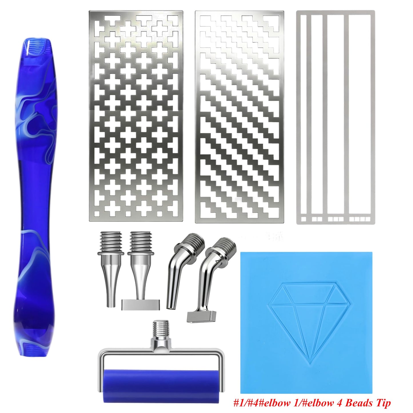 Diamond Art Pen, with 1,4,Elbow 1, 4 Angled Multiplacer Nibs, Stainless Steel Square Diamond Painting Ruler, Drilling Pen Kit with Screw Roller Tool with Putty for Diamond Art Kits for Adults (Blue)