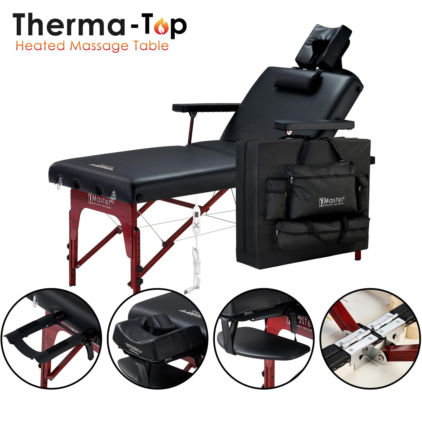 Master Massage 31" Montclair Salon Spa Beauty Therma Top Best Portable Heated Folding Massage Table Bed Couch Package for Facial Tattoo, Black Color with Memory Foam