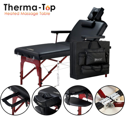 Master Massage 31" Montclair Salon Spa Beauty Therma Top Best Portable Heated Folding Massage Table Bed Couch Package for Facial Tattoo, Black Color with Memory Foam