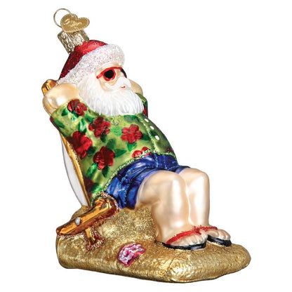 Old World Christmas Sunning Santa Glass Blown Ornament for Christmas Tree, Handcrafted Holiday Decoration, Santa Collection
