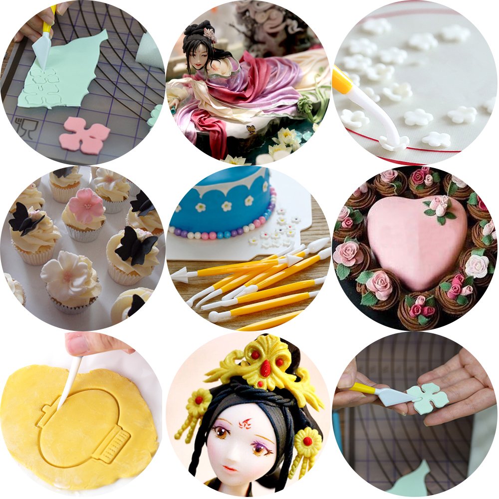 DaKuan Fabulous Cake Scraper Smoother and Fondant Kit - 6 Pcs Decorative Scrapers Polisher and 16 Pcs Modeling and Sculpting Tools
