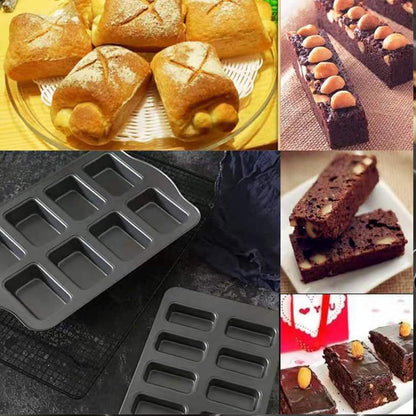 PLAZOTTA 2 Packs Mini Loaf Pan with Silicone Handle, 8 Cavity Non-Stick Baking Pan for Mini Bread, Brownies, Cheesecake