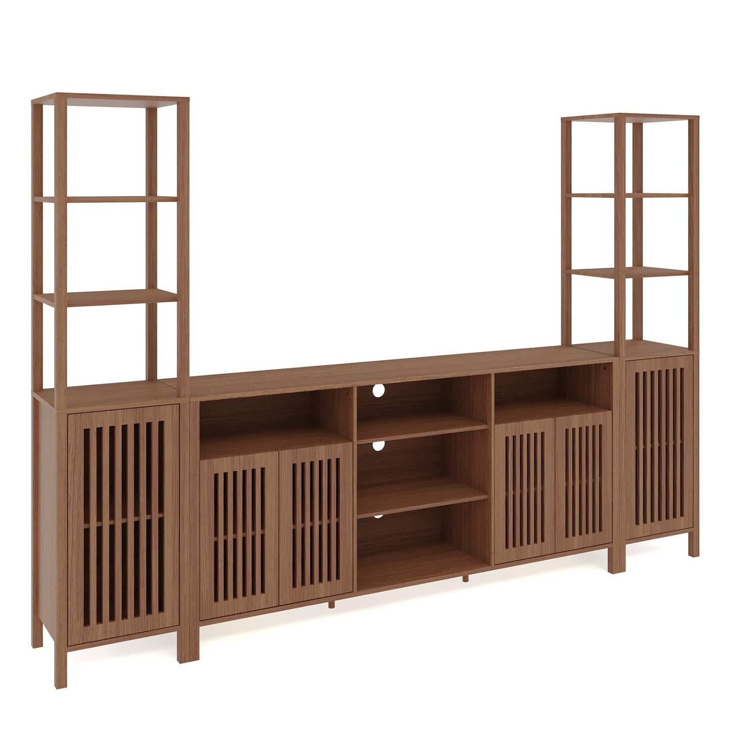 Garvee Large TV Stand with Set of 2 Bookcases, Farmhouse Entertainment Center for 70" Television with Storage Cabinets & Bookshelves, Modern Media Console Table for Living Room, Bedroom