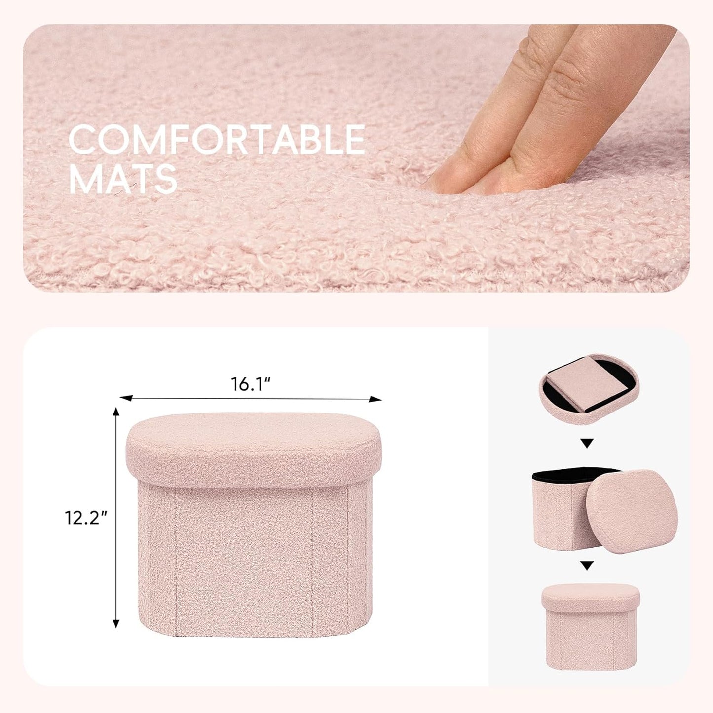 16.1"x12.2"x12.2" PINPLUS Storage Ottoman Boulce Tufted Oval Small Ottomans for Living Room Foot Rest with Storage