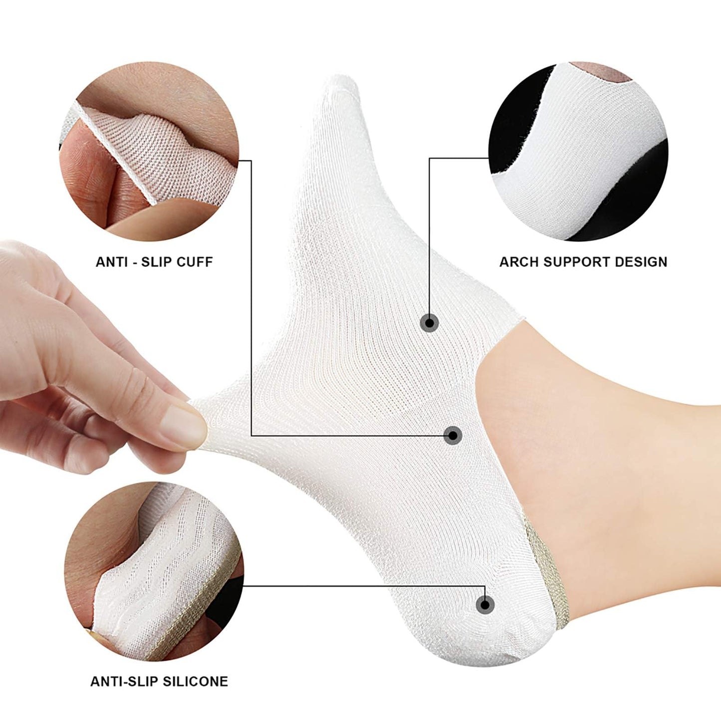 wernies No Show Socks Women Low Socks Non Slip Flat Boat Line 4 Pairs