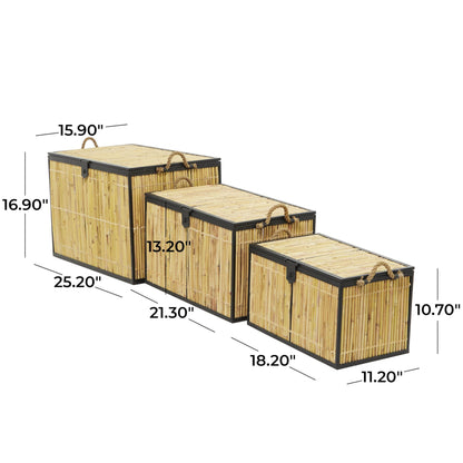 Deco 79 Rattan Handmade Decorative Trunk Nesting Decorative Large Boxes, Set of 3 Storage Trunks 25", 21", 18"W, Light Brown